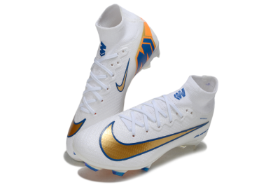Unisex Nike Air Zoom Mercurial Superfly 10 Elite FG Football Boots - White/Metallic Gold/Blue