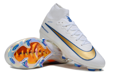 Unisex Nike Air Zoom Mercurial Superfly 10 Elite FG Football Boots - White/Metallic Gold/Blue
