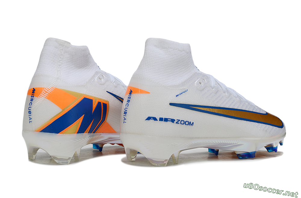 Unisex Nike Air Zoom Mercurial Superfly 10 Elite FG Football Boots - White/Metallic Gold/Blue 6