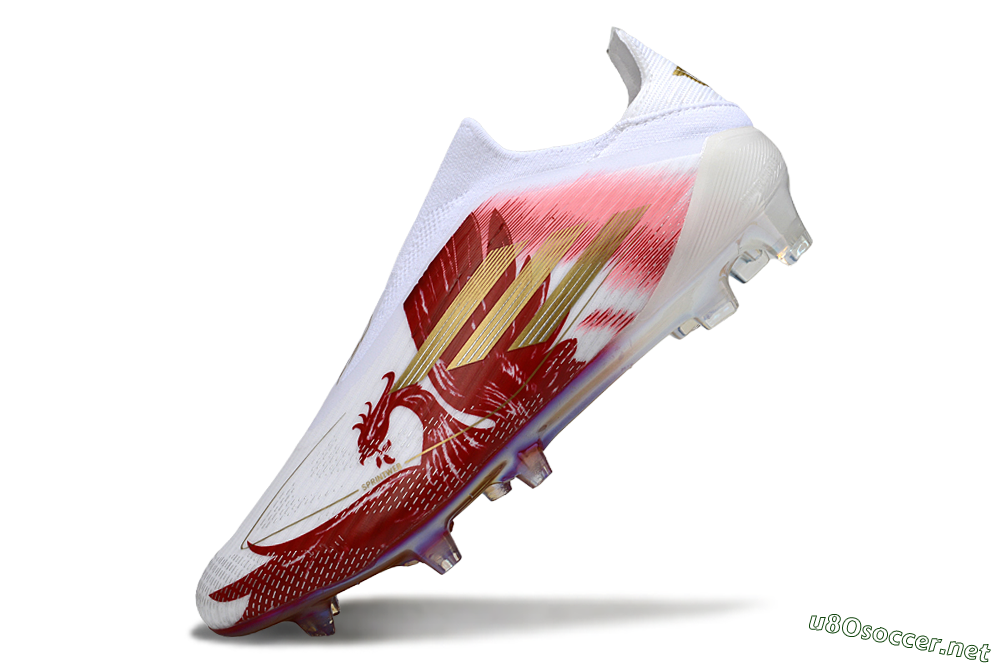 Men's Adidas F50 Elite Laceless FG Football Boots - White/Crimson Red/Golden Yellow 4