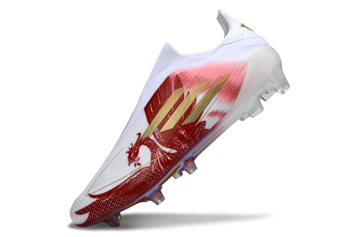 Men's Adidas F50 Elite Laceless FG Football Boots - White/Crimson Red/Golden Yellow