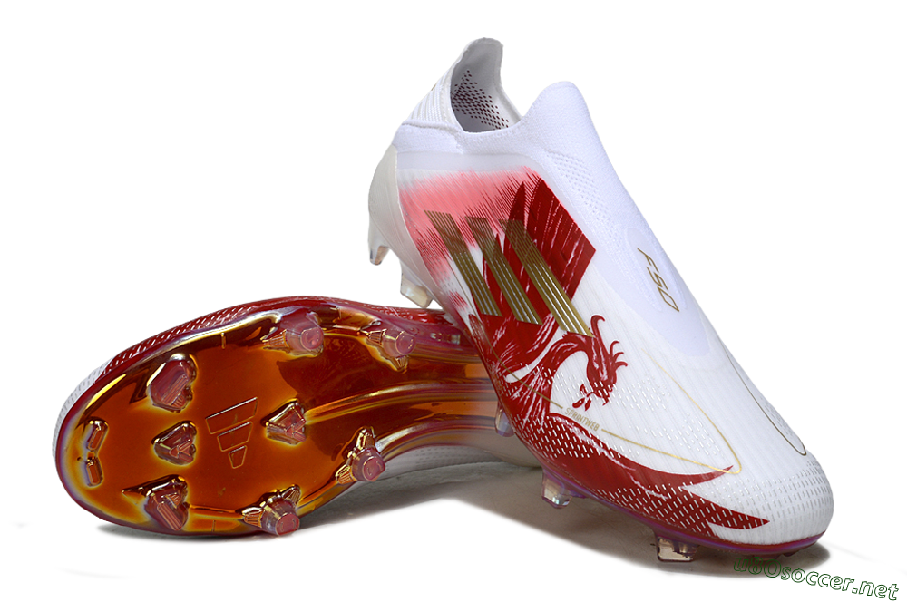 Men's Adidas F50 Elite Laceless FG Football Boots - White/Crimson Red/Golden Yellow 3