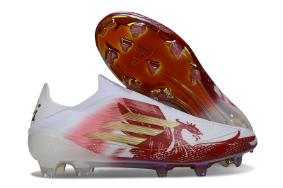 Men's Adidas F50 Elite Laceless FG Football Boots - White/Crimson Red/Golden Yellow