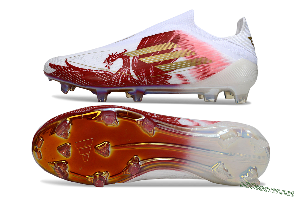 Men's Adidas F50 Elite Laceless FG Football Boots - White/Crimson Red/Golden Yellow 1