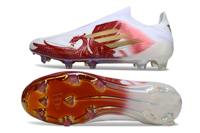 Men's Adidas F50 Elite Laceless FG Football Boots - White/Crimson Red/Golden Yellow