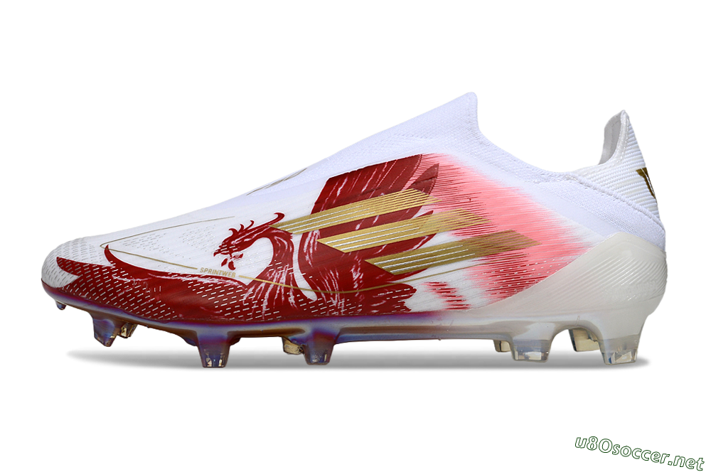 Men's Adidas F50 Elite Laceless FG Football Boots - White/Crimson Red/Golden Yellow 0