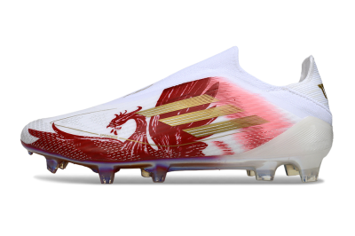 Men's Adidas F50 Elite Laceless FG Football Boots - White/Crimson Red/Golden Yellow