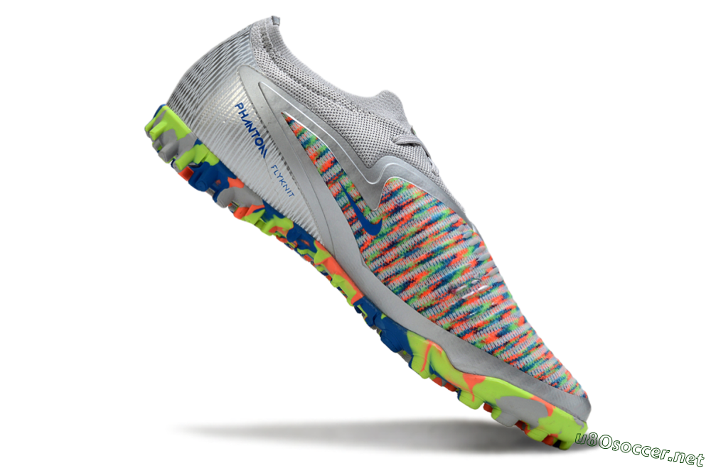 Unisex Nike Phantom 6 Low Elite TF Football Shoes - Gray/Neon Orange/Electric Blue 4