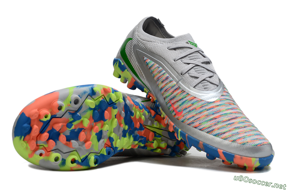 Unisex Nike Phantom 6 Low Elite TF Football Shoes - Gray/Neon Orange/Electric Blue 1