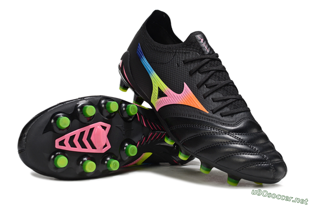 Men's Mizuno Morelia Neo 4 FG Football Boots - Black/Neon Green/Hot Pink 1