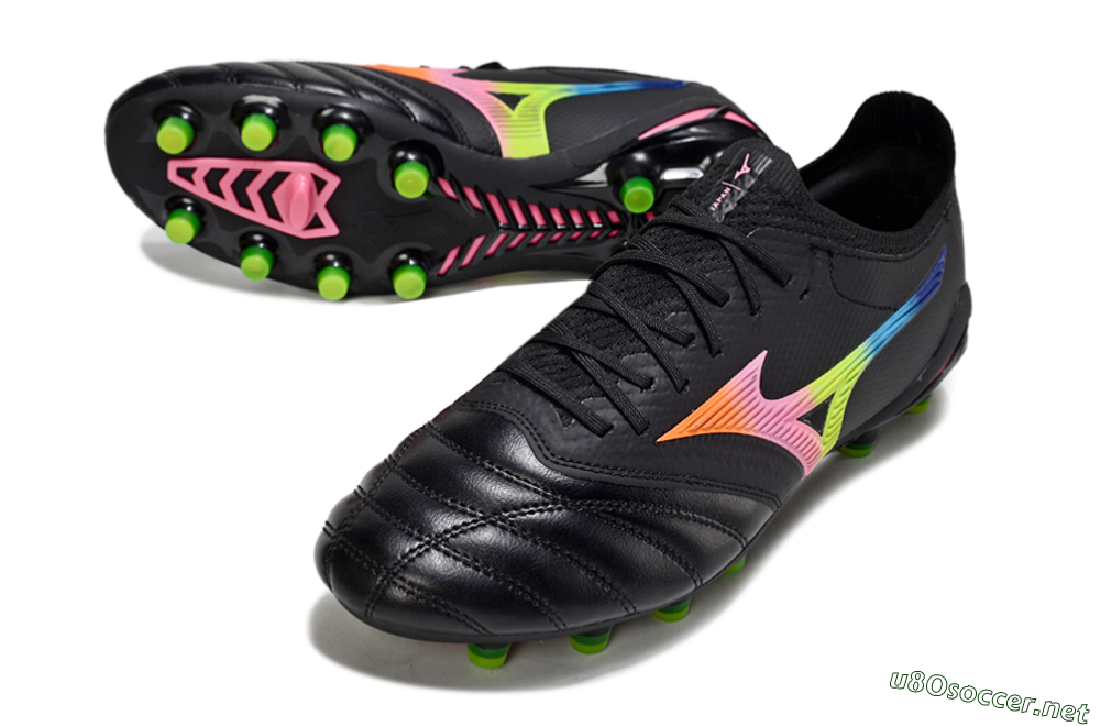 Men's Mizuno Morelia Neo 4 FG Football Boots - Black/Neon Green/Hot Pink 3