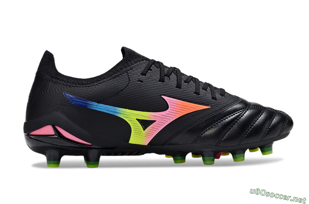 Men's Mizuno Morelia Neo 4 FG Football Boots - Black/Neon Green/Hot Pink 5