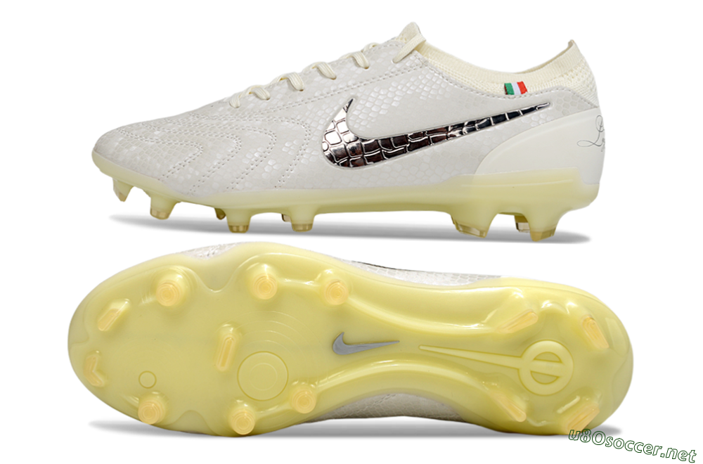Men's Nike Tiempo Legend 10 Elite FG Football Boots - White/Ivory/Metallic Silver 1
