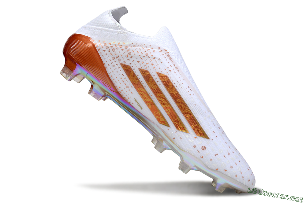 Men's Adidas F50 Pro Laceless FG Football Boots - White/Amber Glow/Rose Gold 3