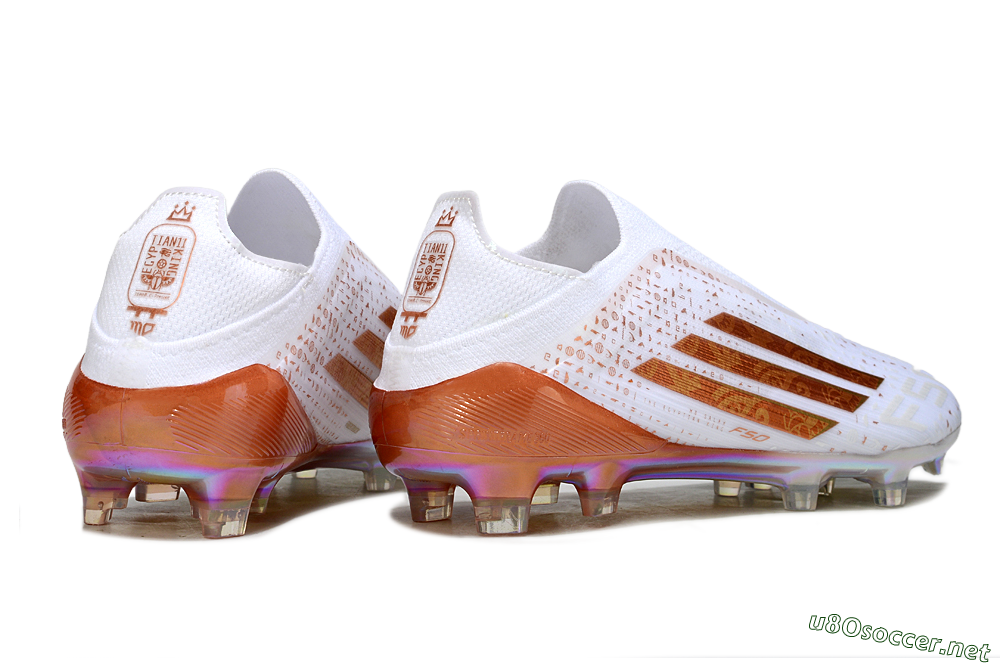 Men's Adidas F50 Pro Laceless FG Football Boots - White/Amber Glow/Rose Gold 5