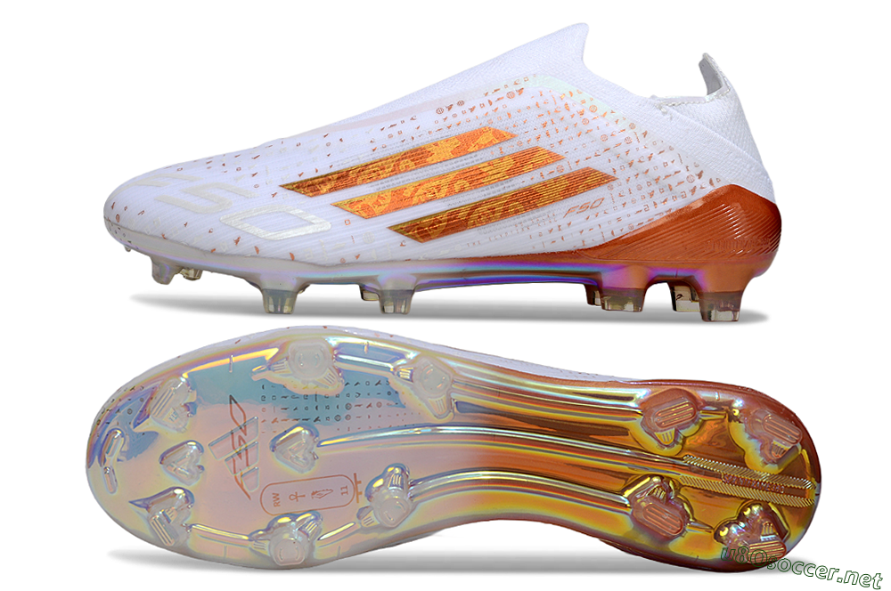 Men's Adidas F50 Pro Laceless FG Football Boots - White/Amber Glow/Rose Gold 1