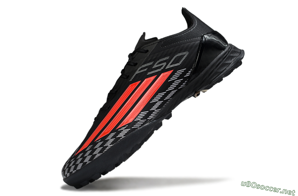 Men's Adidas F50 Pro TF Football Shoes - Black/Fiery Red/Steel Grey 5