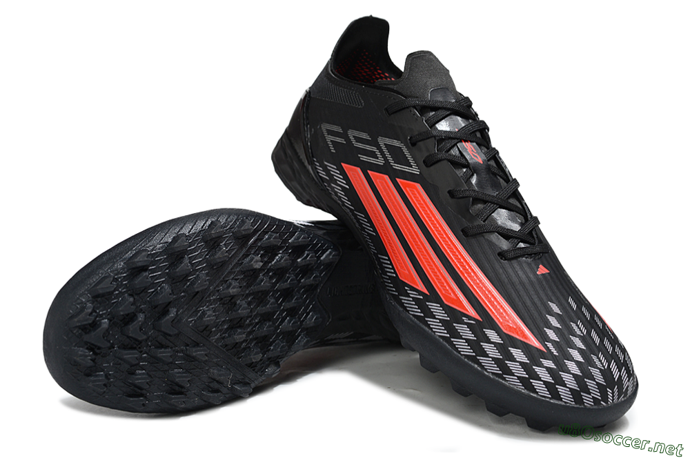 Men's Adidas F50 Pro TF Football Shoes - Black/Fiery Red/Steel Grey 3