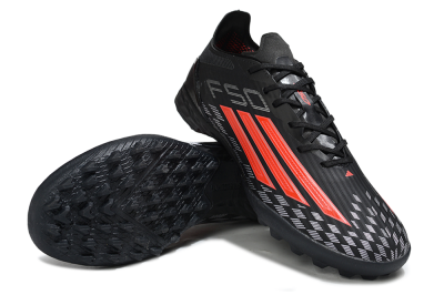 Men's Adidas F50 Pro TF Football Shoes - Black/Fiery Red/Steel Grey