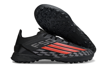 Men's Adidas F50 Pro TF Football Shoes - Black/Fiery Red/Steel Grey