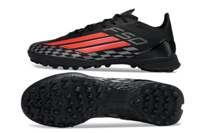 Men's Adidas F50 Pro TF Football Shoes - Black/Fiery Red/Steel Grey