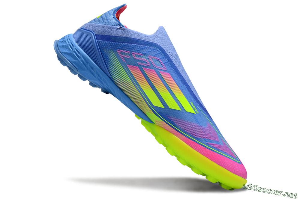 Unisex Adidas F50 Pro Laceless TF Football Shoes - Blue/Neon Green/Fluorescent Pink 4