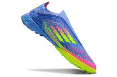 Unisex Adidas F50 Pro Laceless TF Football Shoes - Blue/Neon Green/Fluorescent Pink