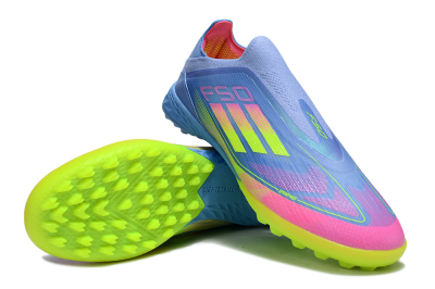 Unisex Adidas F50 Pro Laceless TF Football Shoes - Blue/Neon Green/Fluorescent Pink