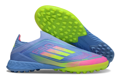Unisex Adidas F50 Pro Laceless TF Football Shoes - Blue/Neon Green/Fluorescent Pink