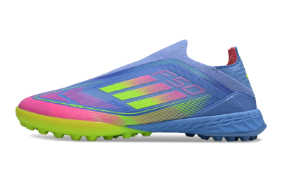 Unisex Adidas F50 Pro Laceless TF Football Shoes - Blue/Neon Green/Fluorescent Pink