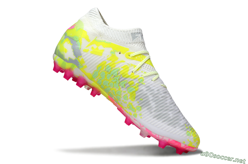 Men's Puma Future 8 Ultimate MG Football Boots - White/Neon Yellow/Pink Sparkle 4