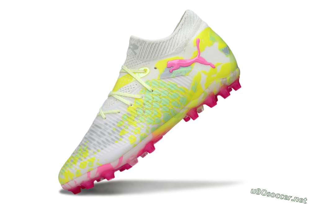 Men's Puma Future 8 Ultimate MG Football Boots - White/Neon Yellow/Pink Sparkle 5