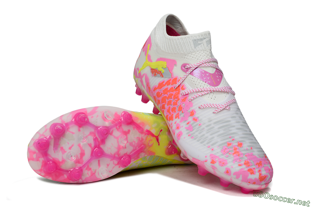 Men's Puma Future 8 Ultimate MG Football Boots - White/Neon Yellow/Pink Sparkle 3