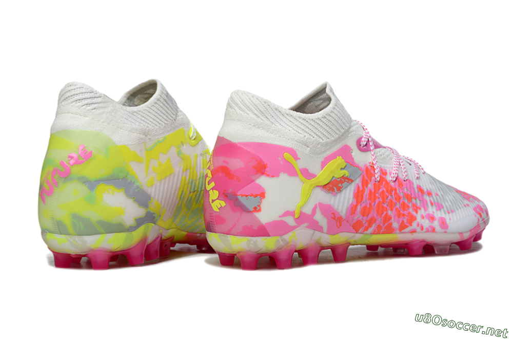 Men's Puma Future 8 Ultimate MG Football Boots - White/Neon Yellow/Pink Sparkle 6