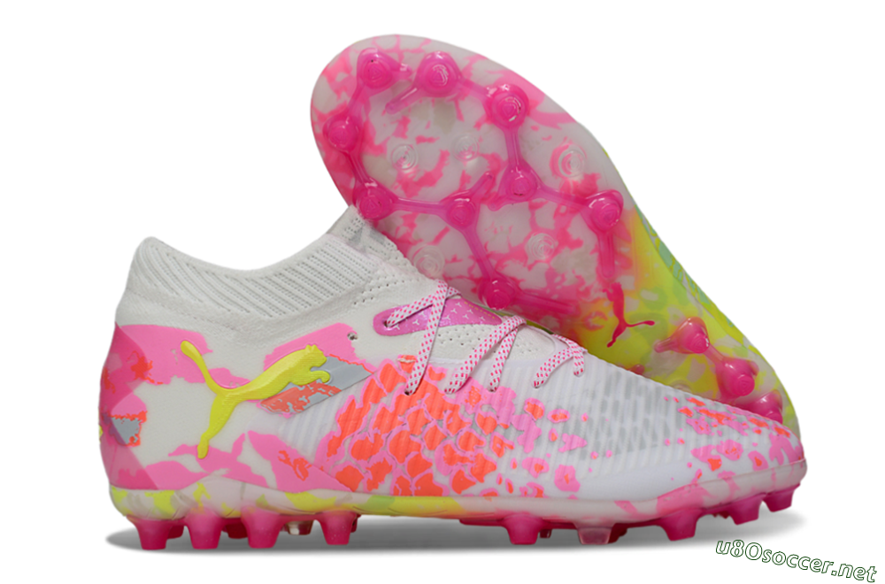 Men's Puma Future 8 Ultimate MG Football Boots - White/Neon Yellow/Pink Sparkle 2
