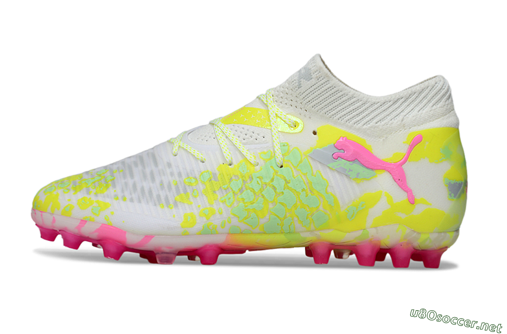 Men's Puma Future 8 Ultimate MG Football Boots - White/Neon Yellow/Pink Sparkle 0