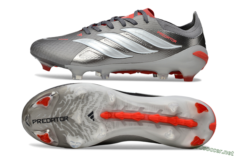 Men's Adidas Predator 25 Elite FG Football Boots - Gray/Fiery Red/Metallic Silver 1
