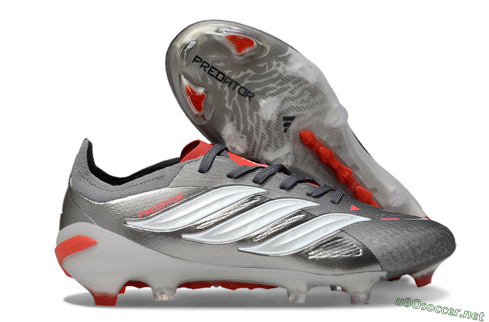 Men's Adidas Predator 25 Elite FG Football Boots - Gray/Fiery Red/Metallic Silver 2