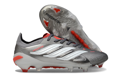 Men's Adidas Predator 25 Elite FG Football Boots - Gray/Fiery Red/Metallic Silver