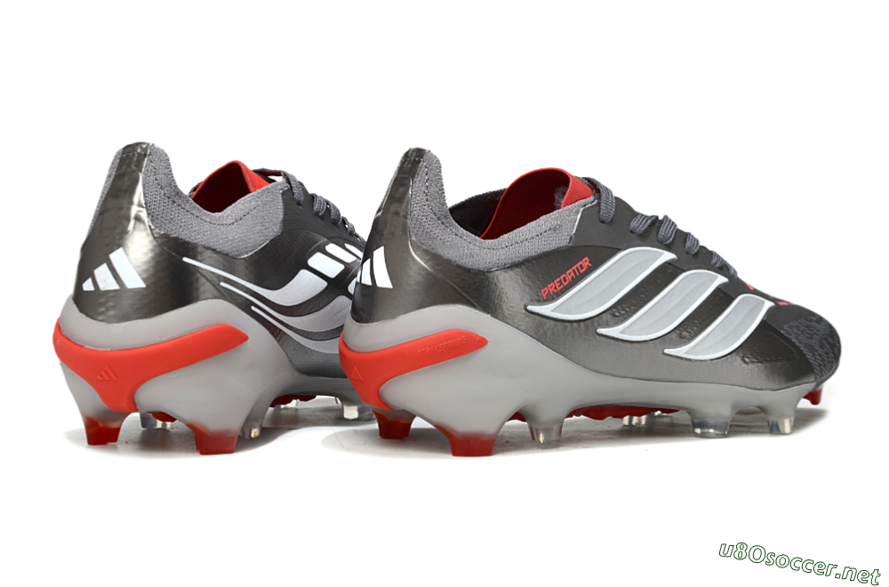 Men's Adidas Predator 25 Elite FG Football Boots - Gray/Fiery Red/Metallic Silver 6