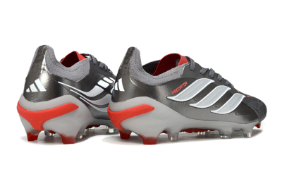 Men's Adidas Predator 25 Elite FG Football Boots - Gray/Fiery Red/Metallic Silver