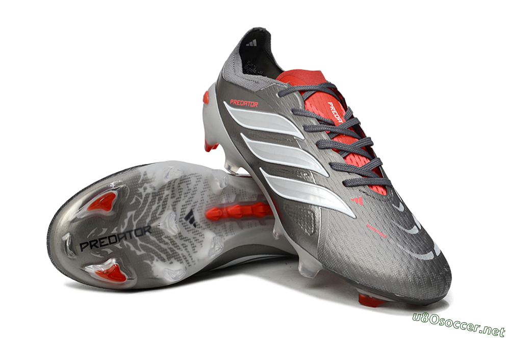 Men's Adidas Predator 25 Elite FG Football Boots - Gray/Fiery Red/Metallic Silver 3