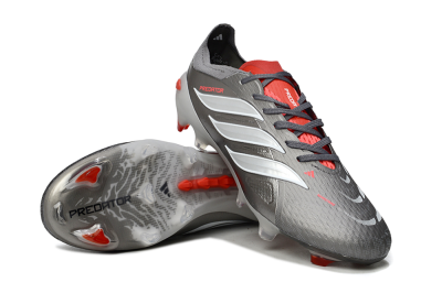 Men's Adidas Predator 25 Elite FG Football Boots - Gray/Fiery Red/Metallic Silver