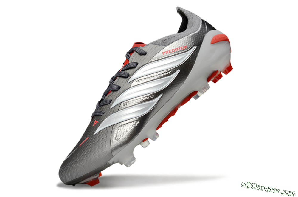 Men's Adidas Predator 25 Elite FG Football Boots - Gray/Fiery Red/Metallic Silver 5