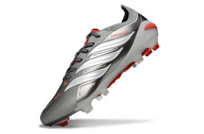 Men's Adidas Predator 25 Elite FG Football Boots - Gray/Fiery Red/Metallic Silver