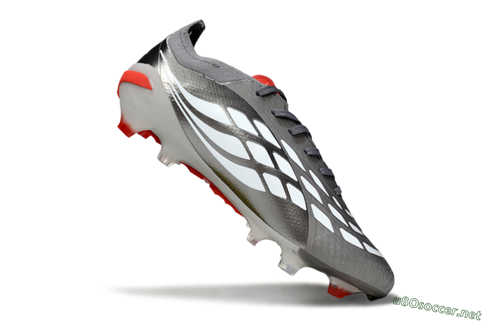 Men's Adidas Predator 25 Elite FG Football Boots - Gray/Fiery Red/Metallic Silver 4