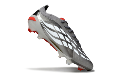 Men's Adidas Predator 25 Elite FG Football Boots - Gray/Fiery Red/Metallic Silver