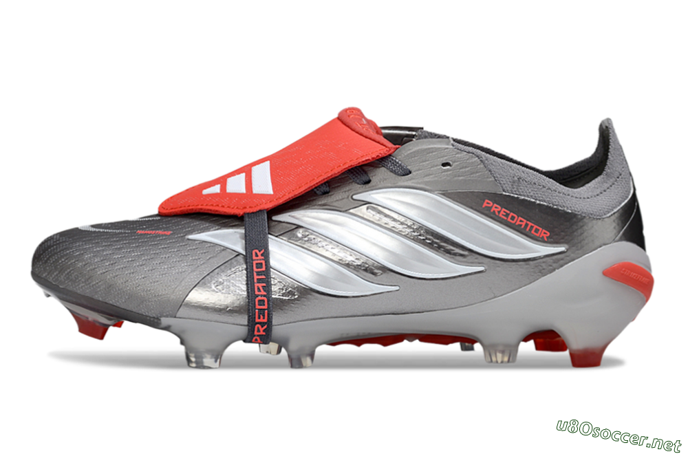 Men's Adidas Predator 26 Elite Fold-Over Tongue FG Football Boots - Gray/Bright Red/Metallic Silver 0