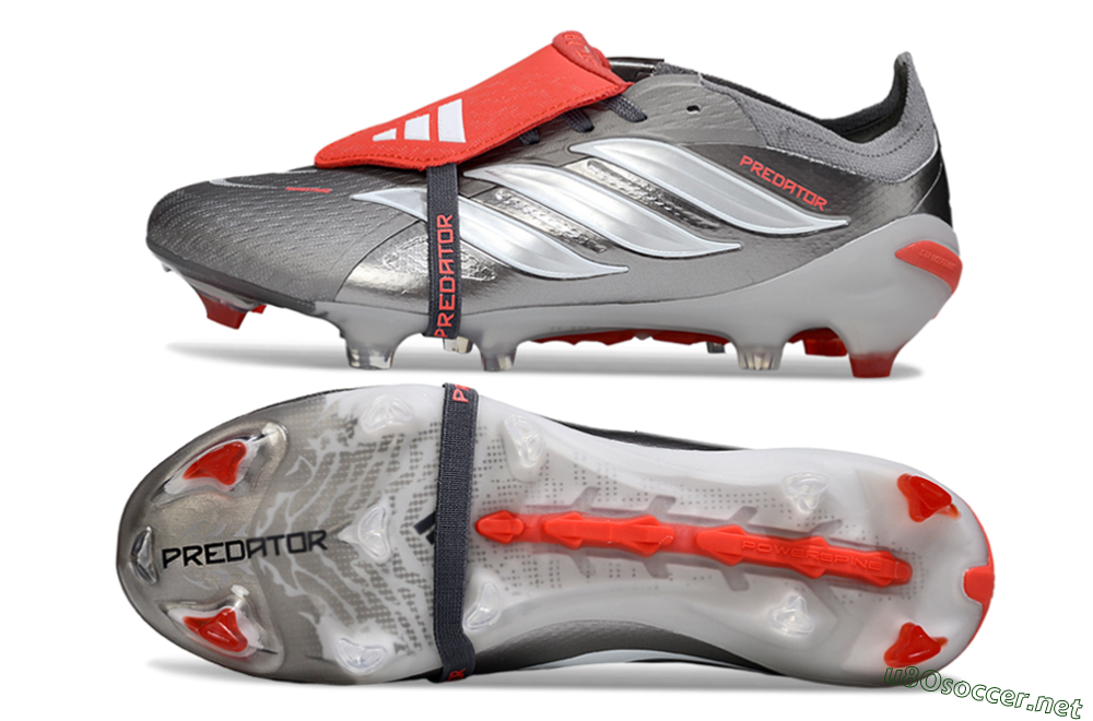 Men's Adidas Predator 26 Elite Fold-Over Tongue FG Football Boots - Gray/Bright Red/Metallic Silver 1
