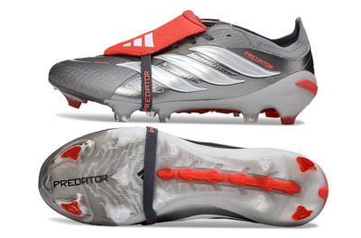 Men's Adidas Predator 26 Elite Fold-Over Tongue FG Football Boots - Gray/Bright Red/Metallic Silver